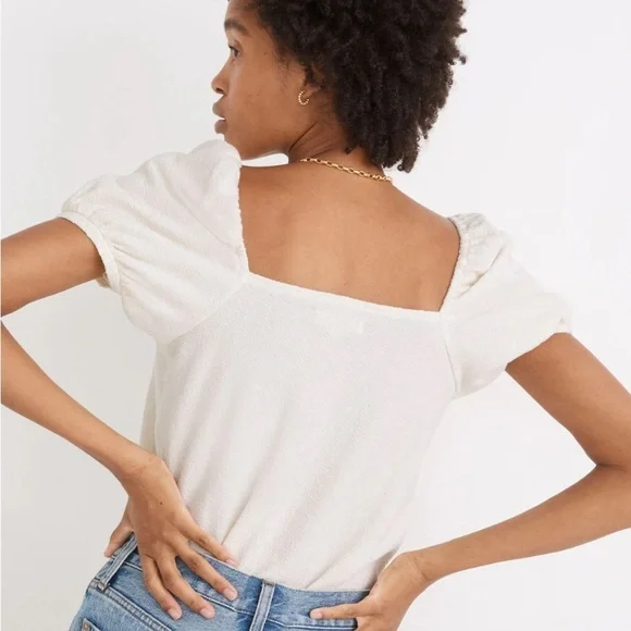Madewell Jacquard Square-Neck Puff-Sleeve Top Antique Cream Size Extra Small - Picture 2 of 9